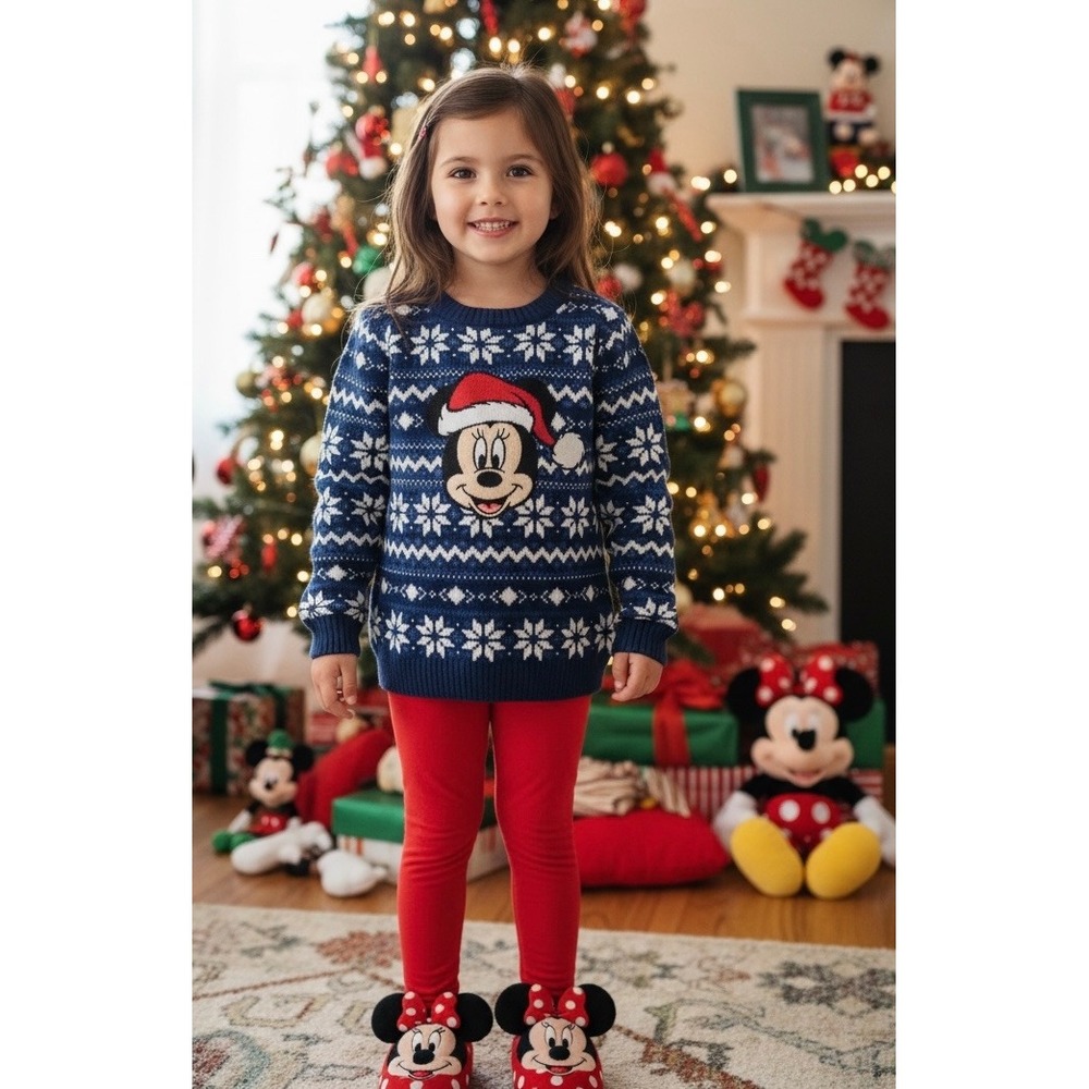 NEW Disney Christmas Sweater Minnie Mouse Holiday Snowflake‎ 6-7Y